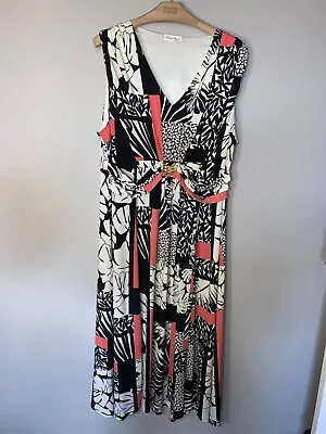 David Nieper Leaf Print Maxi Dress In Pink Black White Size 20  • £4.99