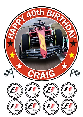 Formula 1 F1 Racing Car Edible Icing  Birthday Cake Topper & 8 Cupcakes • £4.95