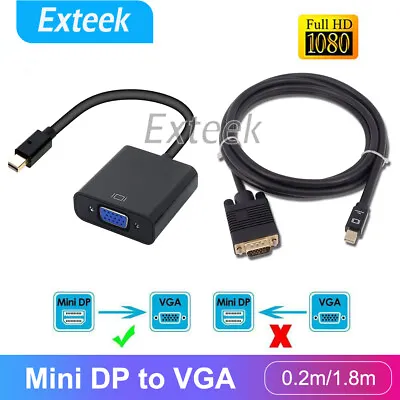 Mini Display Port DP Male Thunderbolt To VGA Female Adapter Cable Converter AU • $5.35