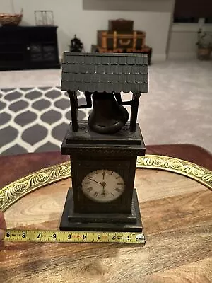 Old Vintage Metal Shelf Bell Tower Alarm Mantle Novelty Clock Key Wind Back • $134.01