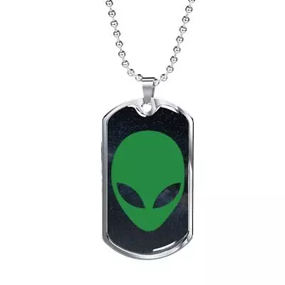 Alien UFO Fan Alien Face Necklace Stainless Steel Or 18k Gold Dog Tag 24  Chain • $64.95