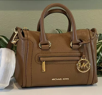 Michael Kors Carine Womens Mini Xs Crossbody Satchel Mk Zip Bag Brown Leather • $98.99