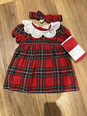 Baby Girl Dress Outfit Brand New 6-9 Months Headband Tights Christmas  TU Party • £9.99