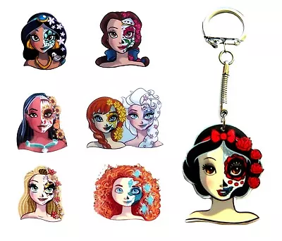 £4.75 • Buy Disney Princess Sugar Skull Keyring Day Of The Dead Belle Snow White Maleficent
