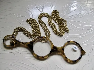 Fashion Faux Tortoise Flip Open Magnifying Glass Lorgnette Pendant Necklace • $19.99