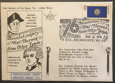 £4.99 • Buy FDC Special Stamp Cover Masons Masonic USA 1976 Revolutionary War Heroes