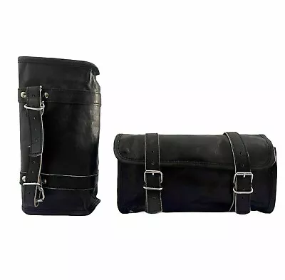 Pair 10  Genuine Goat Leather Saddle Bag Motorcycle Front Fork Black Tool Pouch • $42