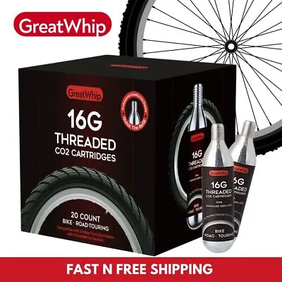 16g CO2 For Bike Bicycle Tire Air Inflator Threaded Cartridges GreatWhip 20 PACK • $23.99