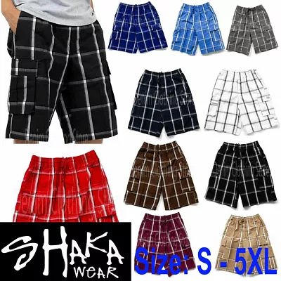 Shaka Wear Men's Checkered Relaxed Fit Plaid Cargo Shorts Loose Fitting S - 5XL • $20.89