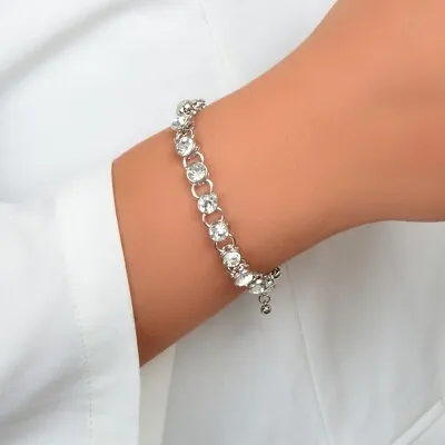 Sparkly Silver Link Chain Cubic Zirconia Strand Bridal Bracelets For Women Prom • $1.99