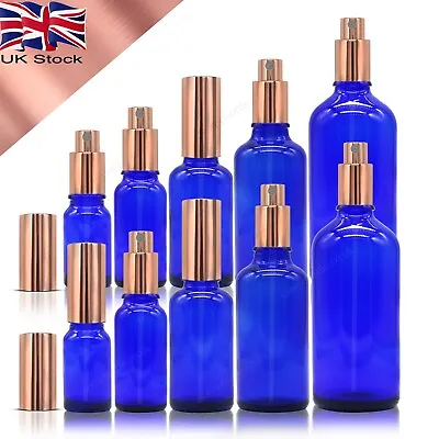 Blue Glass Bottle With Rose Gold Aluminium Mist Spray Atomiser Pump Wholesale • £219.80