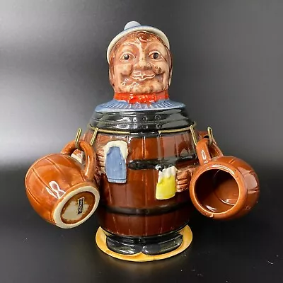 Vintage Ceramic Man Barrel Decanter Mini Beer Mugs Shot Glasses Japan Bar • $57.74