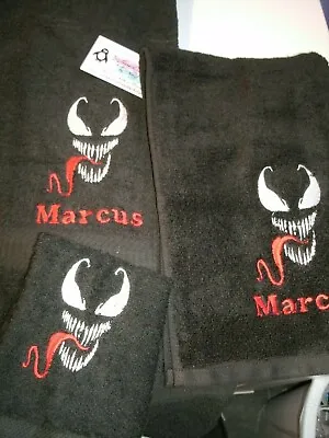 Venom Logo Personalized 3 Piece Bath Towel Set Superhero Towels • $28