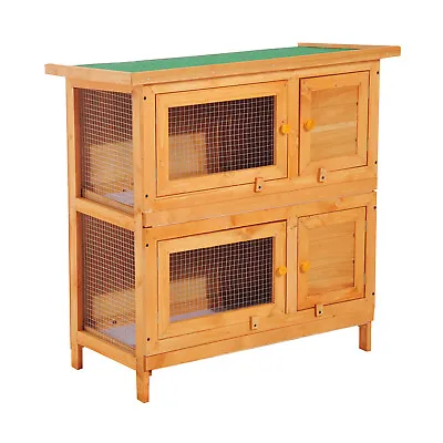 2-tier Rabbit Hutch Small Animal Wooden Bunnies House Outdoor Backyard 2 Sizes • £98.97