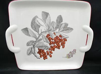 Square Handled Cake Plate 9  Villeroy & Boch COMO Gray Red Berries Trim VGUC • $28.43