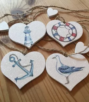 Nautical Garland/Bunting Shabby Chic Real Wood Hearts Rustic Twine Anchor • £8.49