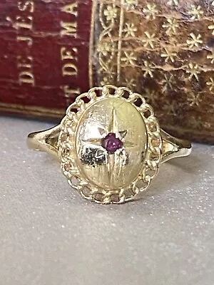 9ct Gold & Ruby Celestial  Ring Size R 3.2g London 1978 !! • $309.49