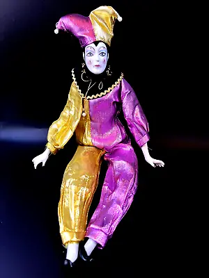 Vtg Silvestri Pierrot Jester Harlequin Mardi Gras Porcelain Doll  17” Soft Body • $28.97