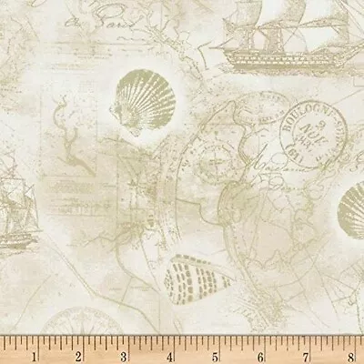 Timeless Treasures Nautical Map Cream 100% Cotton Fat Quarter • £2