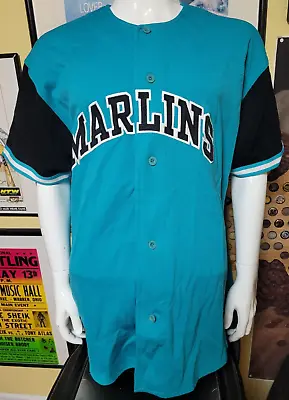 Vintage Starter Florida Marlins Sewn Jersey Mens XL Teal MLB Miami Black 90s • $39.99