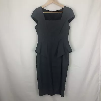 Zara Basic Size M Charcoal Gray Peplum Career Dress Short Sleeve • $19.99