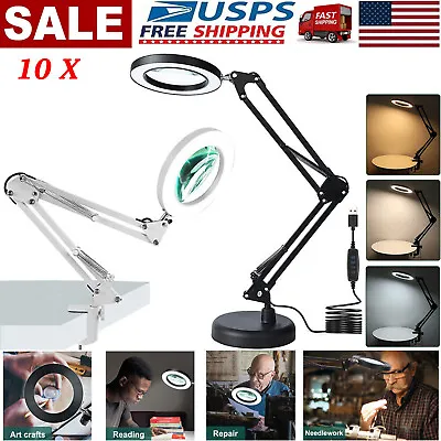 10X Magnifying Glass Desk Light Magnifier LED Lamp Reading Lamp With Base& Clamp • $21.83