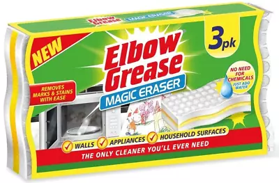 3 X Elbow Grease Magic Sponge Eraser Stain Marks Remover Sponges Cleaning Pads • £3.98