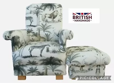 Prestigious Longleat Fabric Adult Chair & Footstool Armchair Animals Grey Pink  • £329.99