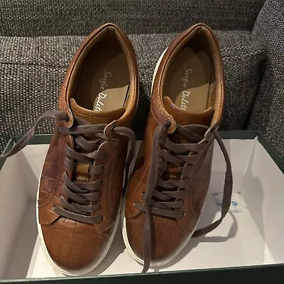 Mens Tan Brown Leather Woven Print Sneakers Trainers Sport Shoes Eu 41 • £20