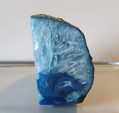 Blue Agate Quartz Crystal Geode Slab Bookend Natural Polished Specimen Brazil • $25.49
