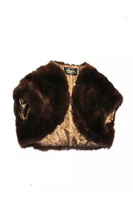 Oburla Womens Rabbit Fur Textured Sleeveless Open Front Crop Vest Brown Size XS • $51.25