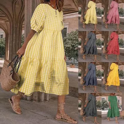 Women Boho Floral Maxi Dress Plus Size Smock Sundress Summer Loose Baggy Kaftan • $21.89