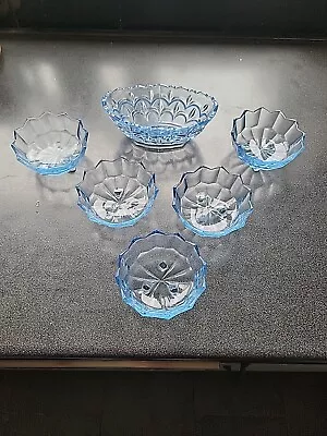 Set Of 5 Vintage Glass Ice Cream Dishes And Jelly Mould - Blue Color  • £9