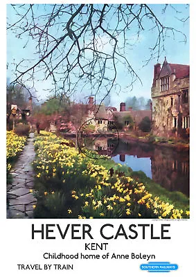 £4.99 • Buy VINTAGE RAILWAY POSTER Hever Castle Kent Anne Boleyn's Tudor Home Print A3 A4