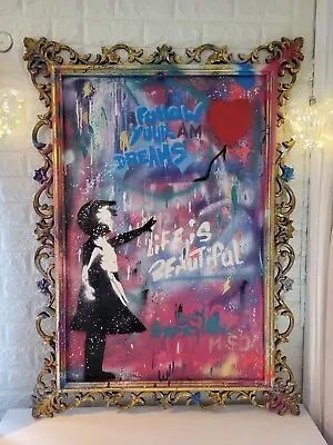 Mr Brainwash Girl With Balloon  Canvas Wall Art Framed High Quality Rare Repro • £140