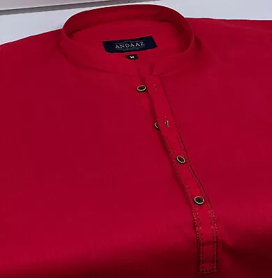 Men's Red Kurta With Placket Embroidery • £25