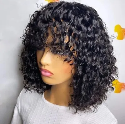 Human Hair Wigs Curly Bob Full Machine Made  Natural Black  10 Inches • $65