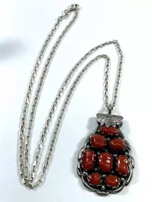 Vintage Alivia Q. Zuni Red/orange Coral Pendant Necklace    #jw181 • $139.95