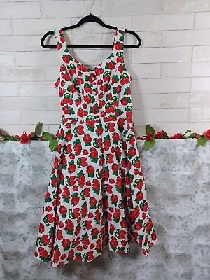 Vintage Strawberry Print Women's Large/XL Fit N Flare Dress Rockabilly Belle Pog • $59