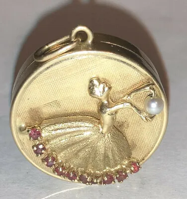 Rare Antique 14k Gold Ballerina Ruby & Pearl Winding Music Box Pendant Working • $2750