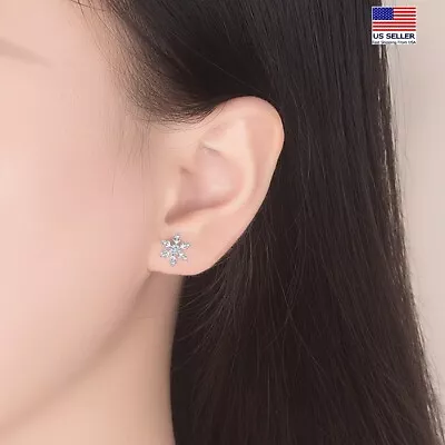 $7.99 • Buy Fashion Women 925 Sterling Silver Earrings 3D Crystal Snowflake Stud 1999
