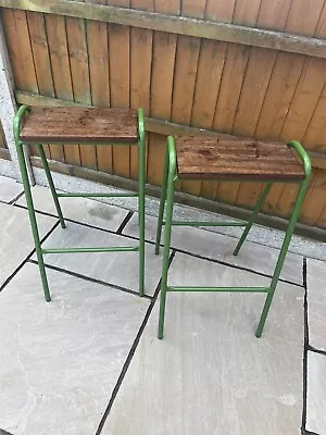 Pair Of Vintage Stacking School Laboratory Stools - Green • £50