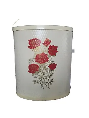 HTF Estate Vintage Floral Roses Lidded Bathroom Hamper Plastic/Vinyl Retro MCM • $190