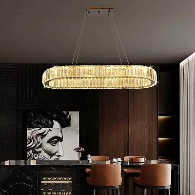 Modern Crystal LED Chandelier Oval Shape Ceiling Light For Living Room Pendant • £78.99