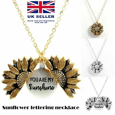  You Are My Sunshine  Open Locket Sunflower Pendant Necklace Women Fashion • £5.99