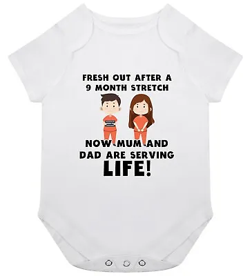 9 Months Stretch Baby Grow Babygrow Gift Birth Prison Funny Joke Mum Dad Life • £7.95