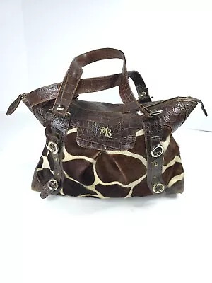 Vintage Marco Buggiani Leather Calf Hair Double Strap Brown Purse Animal Print • $49.88