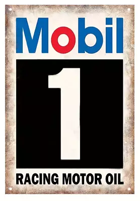 Vintage Mobil 1 Sign Mobil 1 Racing Oil Mobil1 Oil Tin Sign Mobil One Metal Shop • $8.99