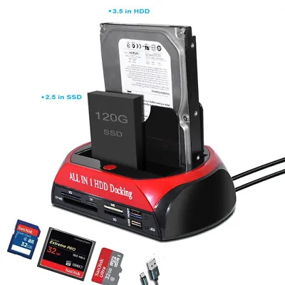 HDD Docking Station 2.5 /3.5  IDE SATA Dual USB 2.0 Clone Hard Drive Card Reader • $32.89