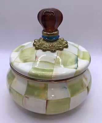 MACKENZIE CHILDS  PARCHMENT CHECK  Squashed Pot With  *BLUE RING* • $125